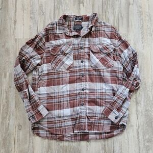 Pendleton Men's Brown and White Brunside Plaid Button Down Flannel Shirt Large